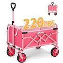 Sekey 220LBS Collapsible Wagon Heavy Duty 100L Large Capacity Foldable Wagon with All-Terrain Wheels, Lightweight Outdoor Utility Folding Wagon Cart for Shopping, Grocery, Barbie Pink