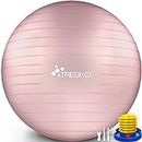 TRESKO® Pelota de Gimnasia Anti-Reventones | Bola de Yoga Pilates y Ejercicio | Balón para Sentarse | Balon de Ejercicio para Fitness | 300 kg | con Bomba de Aire (Rose Gold, 75cm)
