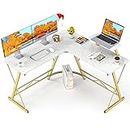 Mr IRONSTONE L Shaped Desk, Computer Corner Desk, Home Gaming Desk, Office Writing Workstation with Large Monitor Stand, Space-Saving, Easy to Assemble (Laminate Marble)
