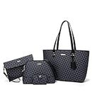 Women Fashion Synthetic Leather Handbags Tote Bag Shoulder Bag Top Handle Satchel Purse Set 4pcs, Black-lattice-a, Large