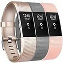 Yandu for Fitbit Charge 2 Strap(3-Pack), Replacement Watchbands Soft Comfortable Accessory Straps for Fitbit Charge 2 (02, 3PC(Champagne+Gray+Blush Pink), Small)