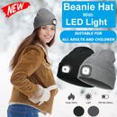 Unisex Rechargeable LED Beanie Winter Warm Knit Hat Head Light USB Torch Hatl AU