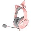 PHOINIKAS Wireless Gaming Headset with Cute Cat Ears, Wired for PS5, PS4, PC, Nintendo Switch, Q9 Over Ear Kitty Headphones with Detachable Mic, Bluetooth Headphones for Phone, Gift for Girls (Pink)