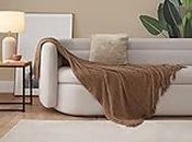 Dream Sunset Knit Throw Blanket 50 x 60 Inch, for Couch, Sofa, Bed and Decoration. Super Soft, Comfy and Lightweight Original Pattern with Tassel Fringes. Macchiato Brown