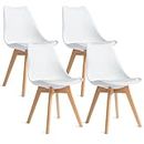 CangLong Mid Century Modern Side Chair with Wood Legs for Kitchen, Living Dining Room, Set of 4, White