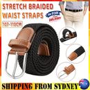 Belt For Men Elastic Waistband Canvas Buckle Braided Mens Woven Stretch Strar AU