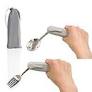 Forzaddik Adaptive Utensils Spoons Forks Set,Open Handle Design Provides Several Positions for Arthritis, Disabled People, Elderly (Gray)