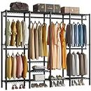 Garment Rack Heavy Duty Clothes Rack for Hanging Clothes, Multi-Functional Bedroom Clothing Rack Freestanding Closet Wardrobe Rack (Black)
