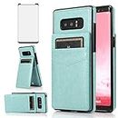Phone Case for Samsung Galaxy Note 8 with Tempered Glass Screen Protector and Credit Card Holder Wallet Cover Stand Leather Cell Accessories Glaxay Note8 Not S8 Galaxies Gaxaly Cases Women Men Green