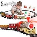 TTBAODAN Christmas Train Set Toys with Realistic Sound and Light, Christmas Train Set for Under Tree, Classical Electric Train Toys, Festive Accessory for Xmas Tree Decorations and Kids