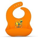 LuvLap Silicone Baby Bib for Feeding & Weaning Babies & Toddlers, Waterproof, Washable & Reusable, Non Messy Easy Cleaning, No Bad Odour, Adjustable Neckline with Buttons (Orange)