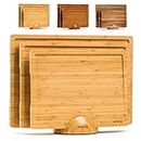 SMIRLY Wooden Cutting Boards for Kitchen - Bamboo Cutting Board Set, Chopping Board Set - Wood Cutting Board Set with Holder - First Apartment Kitchen Essentials, New Home Kitchen Accessories