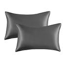 My home store Satin Pillow Cases 2 Pack - Charcoal Silk Pillowcase for Hair and Skin - Standard Size with Hypoallergenic Envelope Closure, 50 x 75 cm