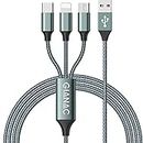 3 in 1 Multi Charger Cable [1.2M] Multiple USB Cable Nylon Braided with Micro USB Type C Lightning Cable Connector for iPhone, Android Galaxy, Huawei, Nexus, Nokia,LG, Sony, PS4-Green