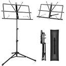 New Bee Music Stand - Music Stands for Sheet with Carrying Bag, Metal Sheet Music Stand Portable, Adjustable Podium Stand with Tripod Base and Sheet Music Folder - Black