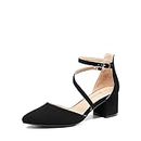 DREAM PAIRS Women's Closed Pointed Toe Low Chunky Heels Pumps Ankle Strap Wedding Business Dressy Shoes SDPU2354W Size 10, Black-Nubuck