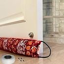 Draft Excluder for Doors Cushion (Red Check-Christmas), 106x7cm, Energy Efficient Draught Excluder for Bottom of Door, Polyester-filled heavy draft stopper & glass beads, plain dyed fabric, by G-WILL