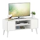 HOMEFORT Retro TV Stand, Mid-Century TV Console Table, Fits up to 55-inch Television, Modern Entertainment Cabinet with Storage and Shelves Cabinet for Living Room, Office, Bedroom(White)