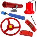 Feuerwehr Set für Spielturm Zubehör rot Lenkrad Fernrohr Glocke Telefon Spritze