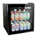 60 Can Wine and Beverage Refrigerator Cooler - Mini Fridge with Reversible Clear Front Glass Door and Thermostat, LED light for Beer Soda Drink Machine for Home, Office or Bar, 1.6cu.ft