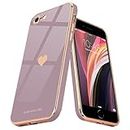 Teageo for iPhone SE 2020 Case, iPhone 7 Case, iPhone 8 Phone Case for Women Girl Cute Love-Heart Luxury Bling Plating Soft Back Cover Camera Protection Bumper Silicone Shockproof Case, Lavender