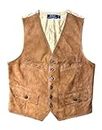 POLO RALPH LAUREN Ralph Lauren Suede Western Brown Suit Coat Vest Jacket Tan, Tan, Small