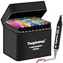 Tongfushop 100 Colored Marker Set, Colouring Pens, Marker Set for Kids & Adults, Artists Marker Pens, Double Tip Art Marker for Drawing, Sketching, Anime and Manga with Carrying Case and Storage Base