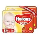 Huggies New Dry Small (S) Size Diapers for Babies, 72 Counts (Upto 7 kg), Combo Pack of 2, 36 Counts Per Pack (72 Counts)