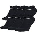 NIKE Unisex Performance Cushion No-Show Socks with Band (6 Pairs), Black/White, Small