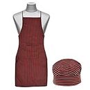Kuber Industries Linning Printed Apron & Cooking Cap Set For Cooking, Baking, Party Favors, Home Kitchen, Restaurant, Set of 2 (Black & Maroon)