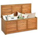 47 Gallon Deck Storage Bench Box Acacia Wood Organization Toys Cushions Tools