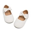 TETSUO White Girls Mary Jane Shoes, Cute Elegant Indoor Outdoor Slip-on Dance Flats with Bow-Knot for Kids & Toddlers for Home, School, Party Dress