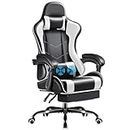 Furmax Gaming Chair, Video Game Chair with Footrest and Massage Lumbar Support, Swivel Seat Height Adjustable Computer Chair with Headrest, Racing E-Sport Gamer Chair (White)