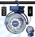 Portable Clip on Fan 65 Working Hours, Camping Fan with LED Lights & Hook, 12000 Capacity Battery Operated Fan with Clamp, USB Rechargeable Fan for Desk, Tent, Treadmill, Stroller, Golf Cart, Home