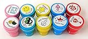 AmigozZ 10 PCS Best Words Stampers DIY Cute Self-Ink Rubber Seal Stamps for Kids Motivation and Reward Theme Prefect Gift for Teachers Parents and Students