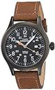 Timex Men's Expedition Scout 40mm Watch – Black Case Black Dial with Brown Leather Strap