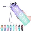Hyeta 32 oz Water Bottles with Times to Drink and Straw, Motivational Water Bottle with Time Marker, Leakproof & BPA Free, Drinking Sports Water Bottle for Fitness, Gym & Outdoor (Light Purple Green)