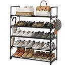 UNITSTAGE 5 Tiers Black Shoe Rack Shoe Organizer for Closet 20-25 Pairs Metal Stackable Shoe Rack for entryway for Garage Durable Metal Pipes with Side Hooks Plastic connectors
