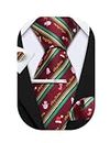 Barry.Wang Christmas 4PCS Mens Tie Silk Xmas Necktie Pocket Square Cufflinks Clip Set Festival Snowflake