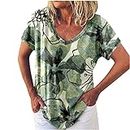 Niedliche Oberteile für Frauen, Sommer Kurzarm V-Ausschnitt Bluse Shirts Übergröße Casual Vintage Print Pullover Tee Tops, grün, XXL
