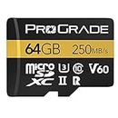 microSD Card V60 (64GB) - Tested Like a Full-Size SD Card for use in DSLRs, mirrorless and Aerial or Action Cameras | Up to 250MB/Read Speed and 130MB/s Write Speed by ProGrade Digital, Gold