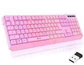 KLIM Chroma Wireless Gaming Keyboard RGB - New Version 2024 - Long-Lasting Rechargeable Battery - Quick and Quiet Typing - Water Resistant Backlit Wireless Keyboard for PC PS5 PS4 Xbox One Mac - Pink