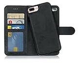 MyGadget Coque Clapet Détachable Compatible avec Apple iPhone 7 Plus | 8 Plus - Flip Cover magnétique PU Cuir Support - Housse Portefeuille Book Case Gris Noir