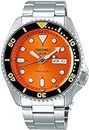 Seiko Mens Automatic 5 Sports Stainless Steel Bracelet Orange Dial Watch