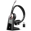 Earbay Wireless Headset, Bluetooth Headphones with Microphone Noise Canceling & USB Dongle, Office Headset with Charge Dock for Mobile Phone Computer Tablet Work Skype Zoom Conference Call Center
