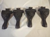 COSEY 1900's SET 4 MATCHED CAST IRON DECORATIVE LEGS FOR ANTIQUE WOOD  STOVE 9"