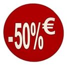 Etiquetas de Precio -50% Euro Pack de 1000 Pegatinas Redondas Rojas Adhesivo Desplegable Price Stickers Rebajas Descuentos Oferta Liquidación