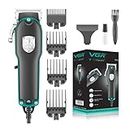 VGR V-123 Professional Hair Clipper with Powerful DC Motor, Stainless steel blades, 4 Guide Combs, 2m Cable, Blue LED Indicator, Taper Lever Adjustments for close cut trimming for men, Corded (Black)