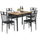 5 Piece Table Set Wood Top Metal Dining Table and Chairs Set Kitchen Furniture
