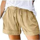 Sdwingk Women's Casual Shorts Elastic Waist Drawstring Shorts Plus Size Lounge Shorts with Pockets Summer Vacation Bottoms, B02✦khaki, 4X-Large